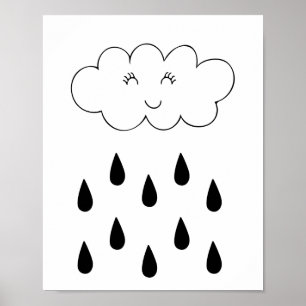 Affiche nuage et gouttes de pluie pour la chambre 