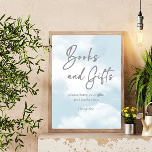 Affiche Nuage neuf pastel gris livres et cadeaux signe de