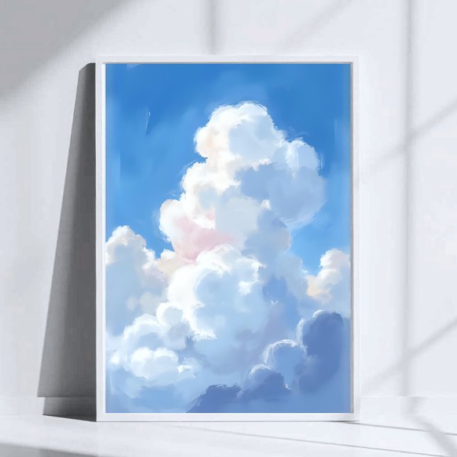 Affiche Nuages Blancs Beau Ciel Bleu Aquarelle (Créateur téléchargé)