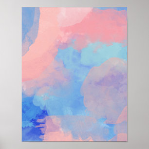 Affiche Nuages d'aquarelle Abstraits en bleu et rose