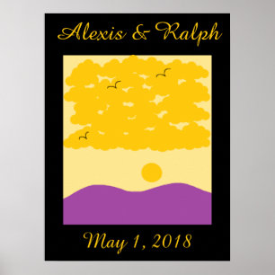 Affiche Nuages de coucher de soleil sur les collines viole