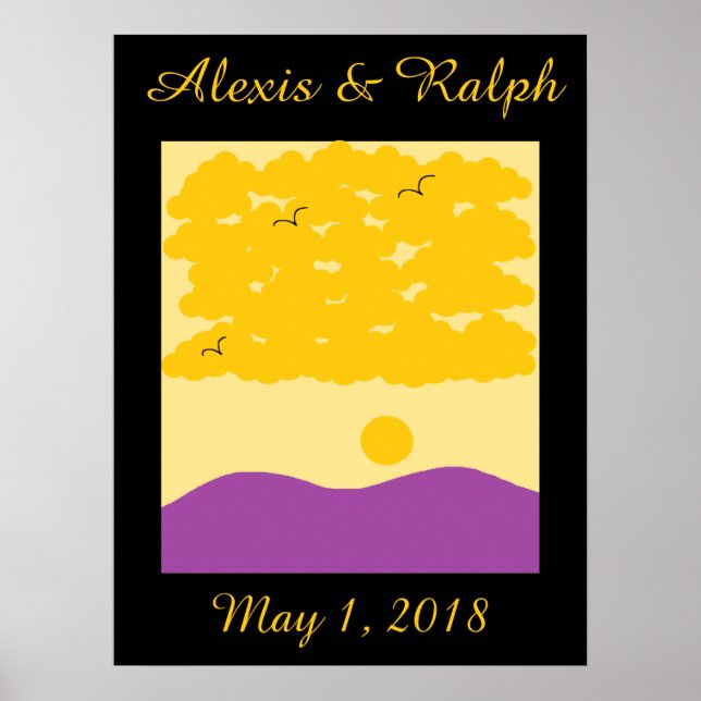 Affiche Nuages de coucher de soleil sur les collines viole (Devant)