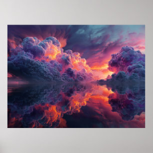Affiche Nuages de coucher de soleil surréalistes réfléchis