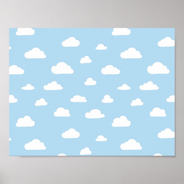 Affiche Nuages de dessin blanc sur Motif Arrière - plan bl (Devant)