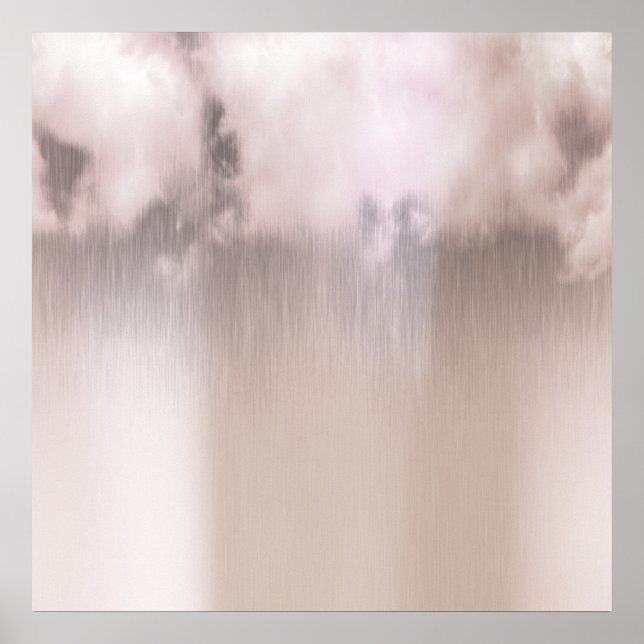 Affiche Nuages de jour pluvieux Rose Rose Or Blanc (Devant)