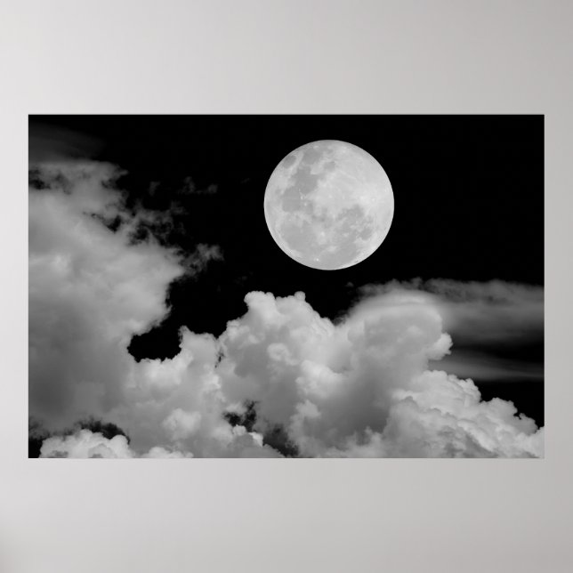 Affiche NUAGES DE Pleine lune NOIR ET BLANC (Devant)