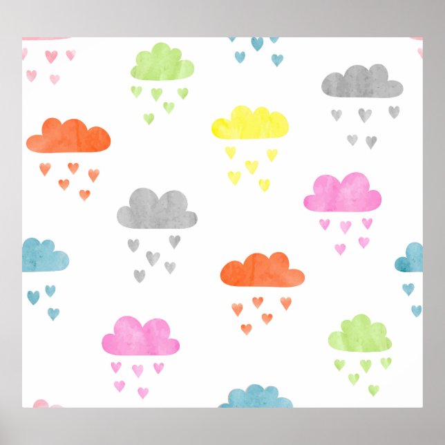 Affiche Nuages de rêve : pluie cardiaque aquarelle (Devant)