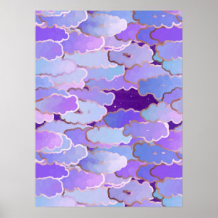 Affiche Nuages japonais, crépuscule, violet et violet prof