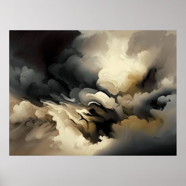 Affiche Nuages modernes Abstrait noir blanc gris (Devant)