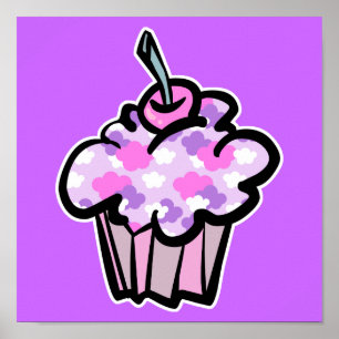 Affiche nuages rose et violet cupcake