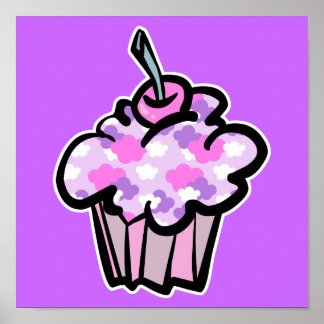 Affiche nuages rose et violet cupcake