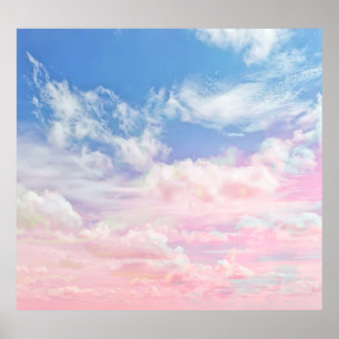 Affiche Nuages roses Aquarelle : Ciel rayonnant.