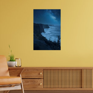 Affiche Nuit côtière étoilée - Voie Lactée sereine Vue océ