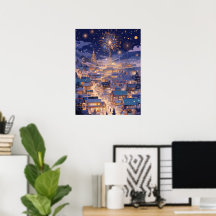 Nuit de feu d'artifice de la ville de Noël magique