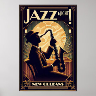 Affiche Nuit de jazz à la Nouvelle-Orléans - Art Vintage