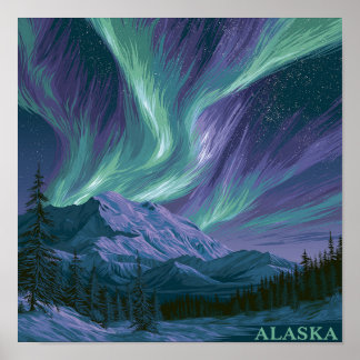Affiche Nuit de l'aurore de l'Alaska