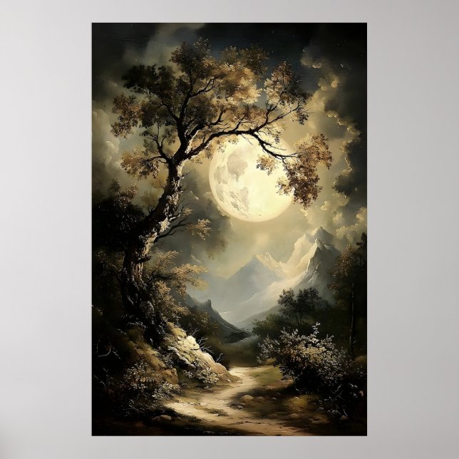 Affiche Nuit de lune et d'étoiles dans la forêt, Dark Acad (Devant)