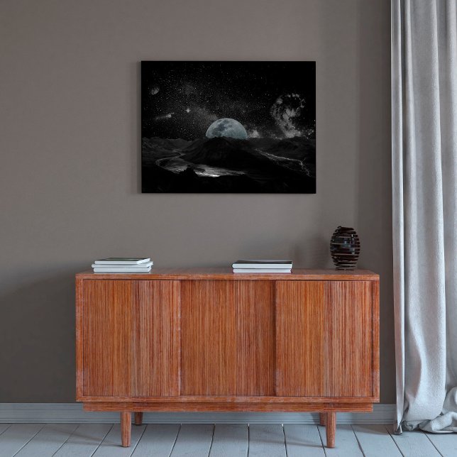 Affiche Nuit de Lune Noire et Blanche Sky Mountain Galaxy (Créateur téléchargé)