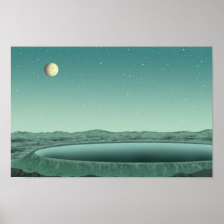 Affiche Nuit de lune silencieuse. Au bord d'un lac dans un