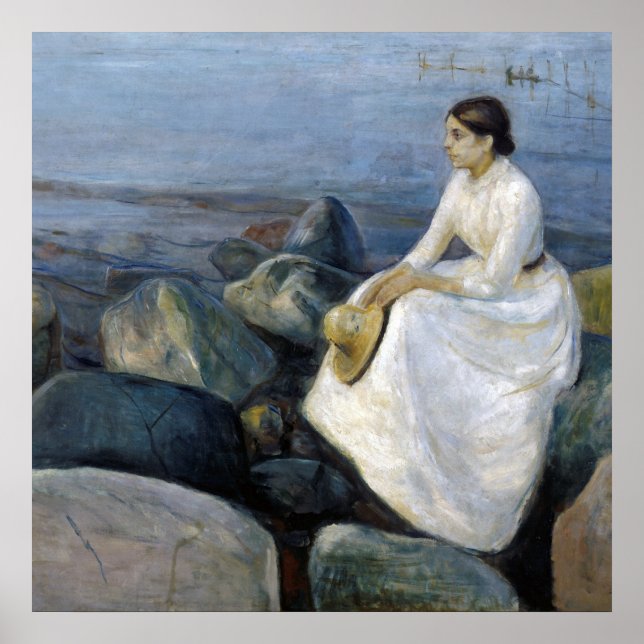 Affiche Nuit d'été. Enger sur la plage par Edvard Munch (Devant)