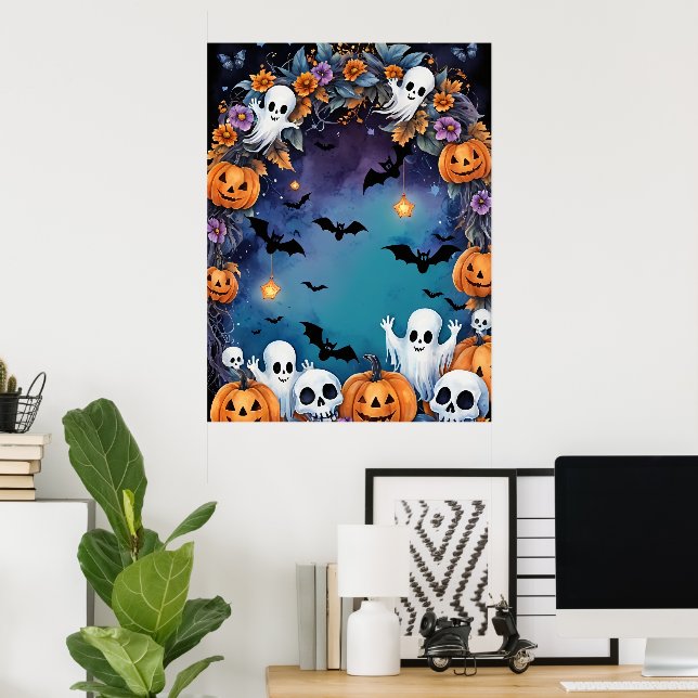 Affiche Nuit d'Halloween enchantée (Bureau à domicile)