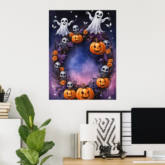 Affiche Nuit d'Halloween enchantée (Bureau à domicile)