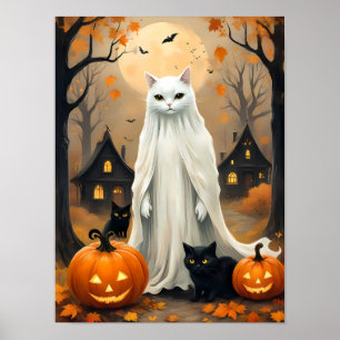 Affiche Nuit d'Halloween Whimsical - Chat Ghosts
