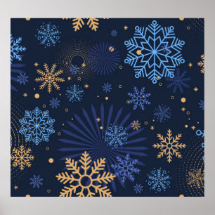 Affiche Nuit d'hiver : Blue Snowflake Motif.