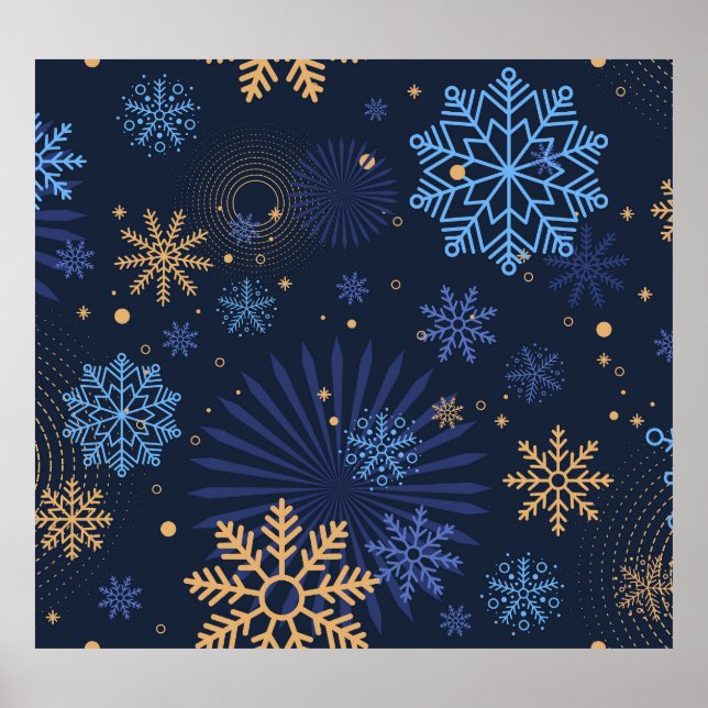 Affiche Nuit d'hiver : Blue Snowflake Motif. (Devant)