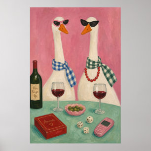 Affiche Nuit du vin de l'oie chic – Bistro rose fantaisist