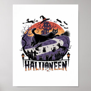 Affiche Nuit éffrayante d'Halloween en Chat Noir - Vintage