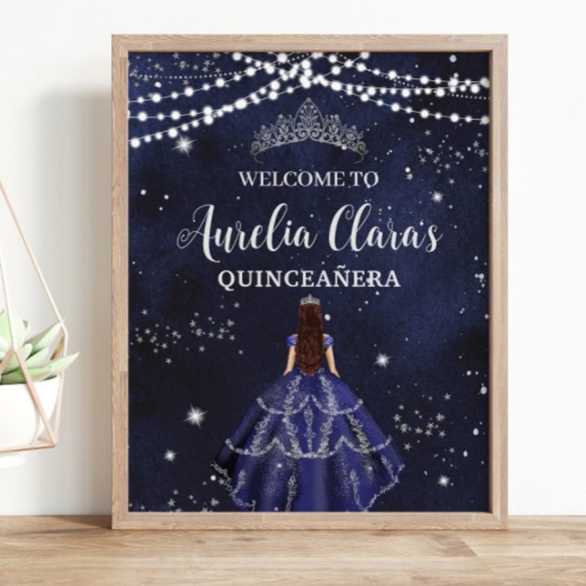 Affiche Nuit étoile Marine Bleu Argent Quinceañera Anniver (Créateur téléchargé)