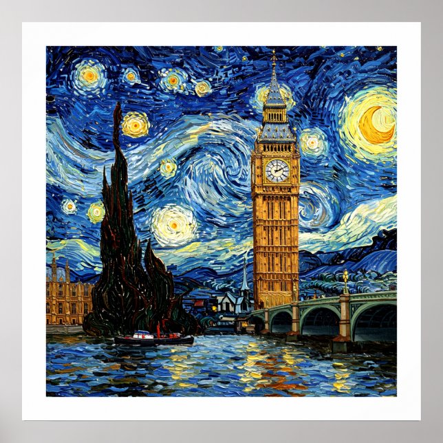 Affiche Nuit étoilée Big Ben Londres Angleterre (Devant)