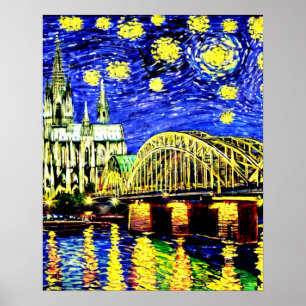 Affiche Nuit étoilée Cologne Allemagne Cathédrale