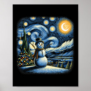 Affiche Nuit étoilée de Van Gogh Noël Bonhomme de neige Hi