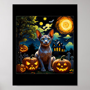 Affiche Nuit étoilée éffrayante Halloween Sphynx