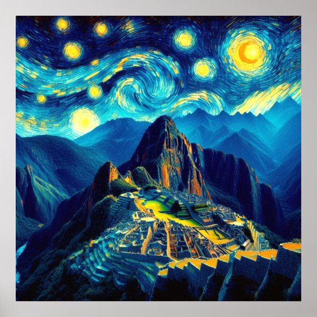 Affiche Nuit étoilée Machu Picchu Pérou (Devant)