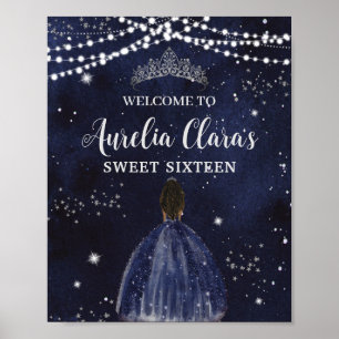 Affiche Nuit étoilée Navy Blue Argent Douce 16 Fille Brune