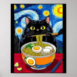 Affiche Nuit étoilée Noir Graisse Chat Ramen Funny Noir Gr