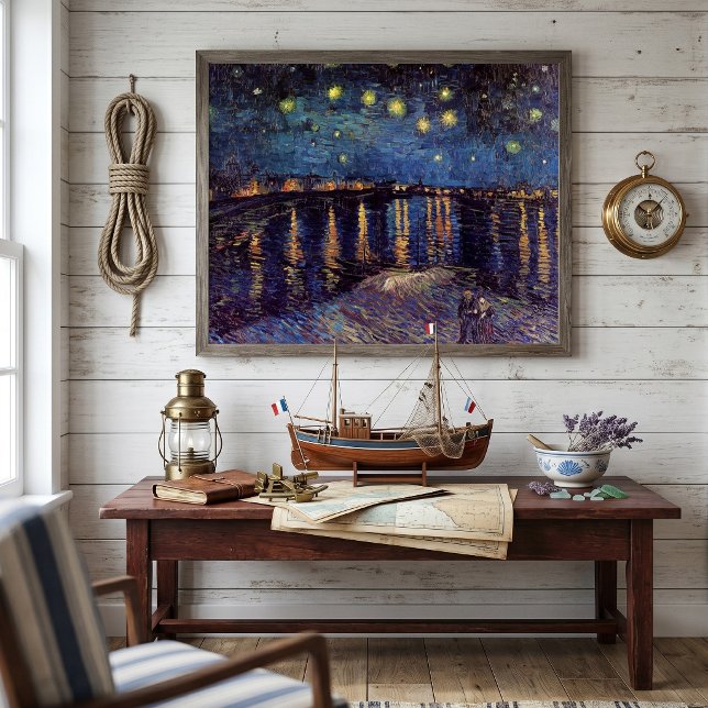 Affiche Nuit étoilée sur le Rhône par Vincent van Gogh (Starry Night Over The Rhone by Vincent van Gogh is a vintage fine art post impressionism painting.)