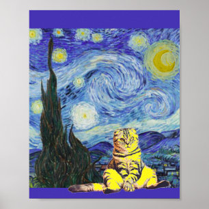 Affiche Nuit étoilée, Van Gogh, Parodie d'art des chats