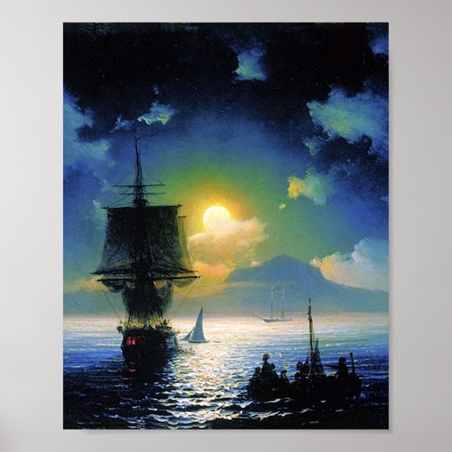 Affiche Nuit illuminée sur la Lune à Capri par Ivan Aivazo (Devant)