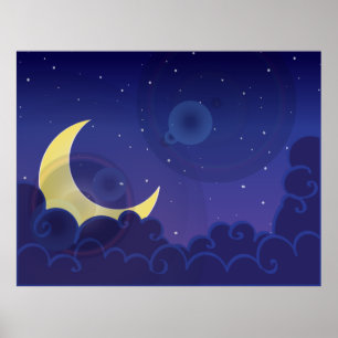 Affiche Nuit jour lune minuit bleu