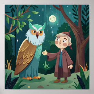 Affiche Nuit magique dans la forêt : Boy and Owl