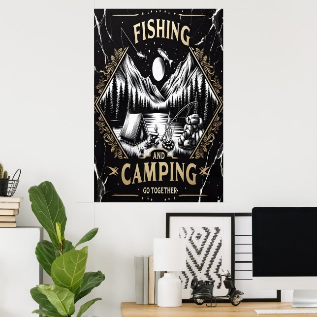 Affiche Nuit Pêche Et Camping Aventure (Bureau à domicile)