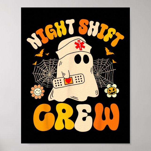 Affiche Nuit Shift Crew Ghost Halloween Nurse Funny (Devant)