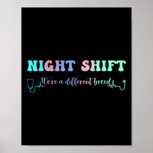 Affiche Nuit Shift Différentes races Stethoscope Infirmièr