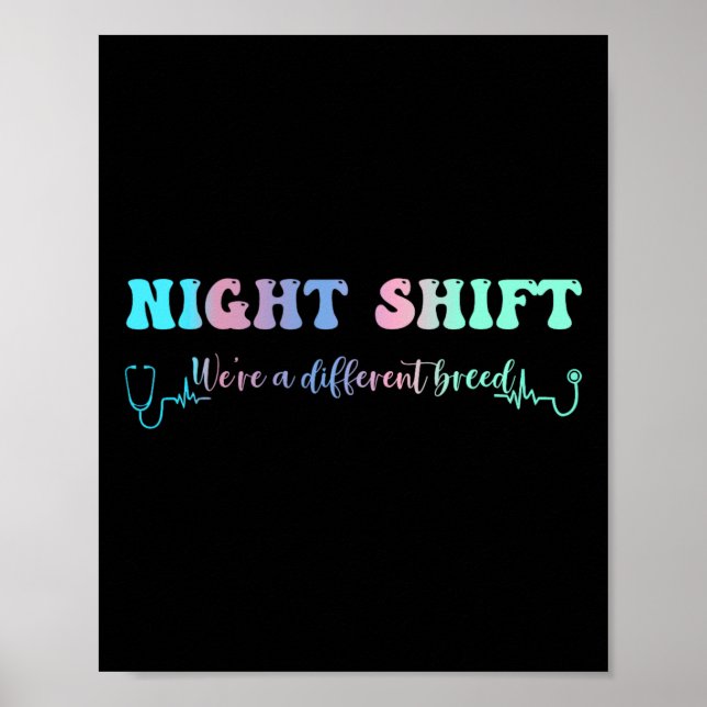 Affiche Nuit Shift Différentes races Stethoscope Infirmièr (Devant)