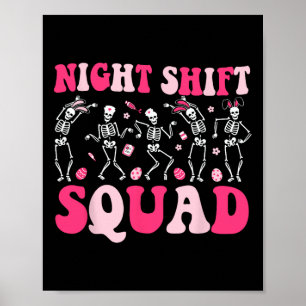 Affiche Nuit Shift Équipage Infirmières Bunny Danser Skele