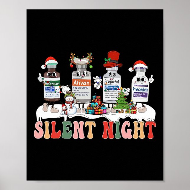 Affiche Nuit silencieuse Joyeux Noël Infirmière Pilules Ph (Devant)